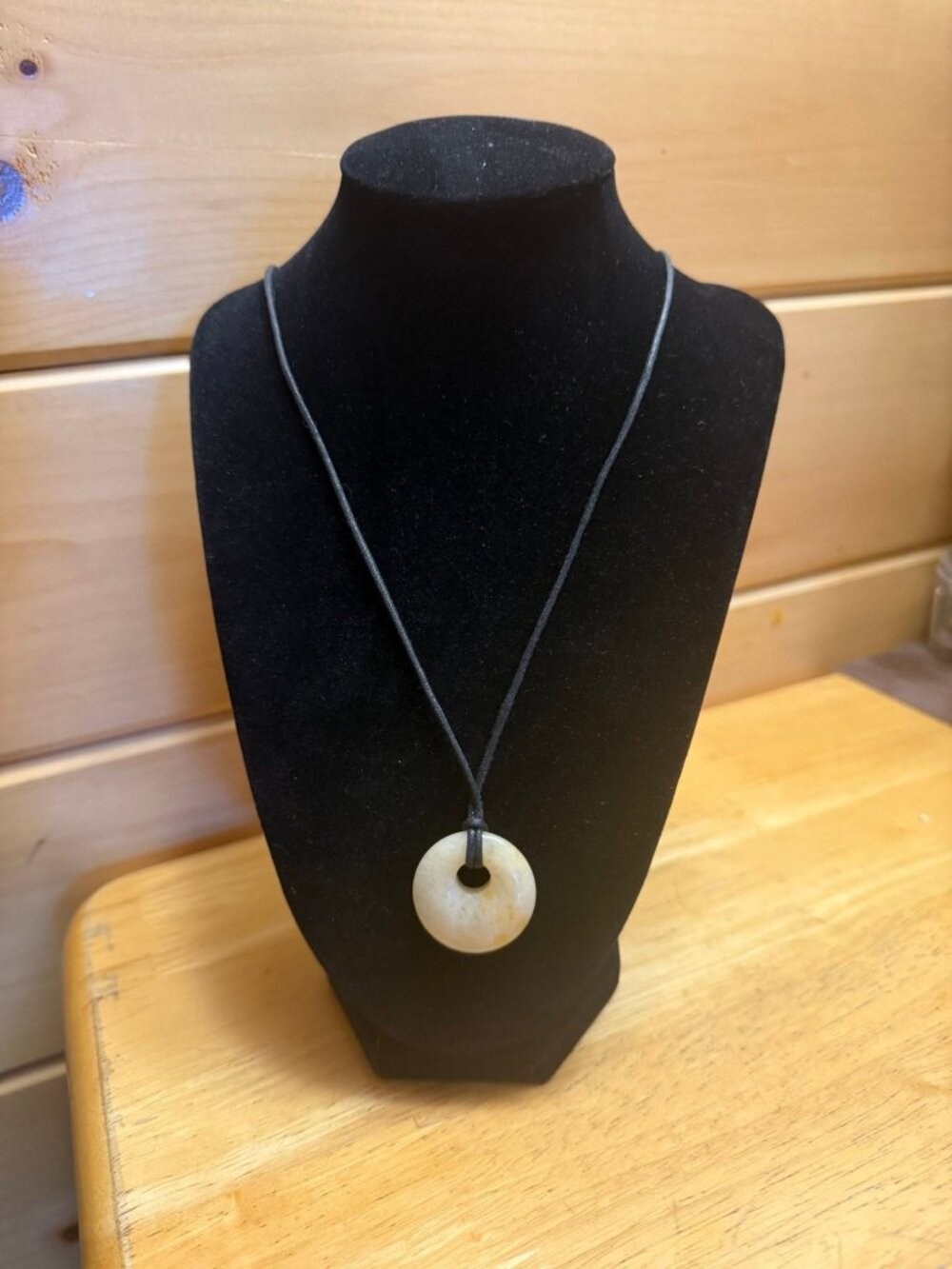 Creamy White Jade Necklace on a Black Cord -  24 inches Long